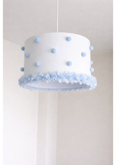 Bebek Odası Avize El Yapımı Çiçekli Kumaş Aydınlatma 30x20 Cm Silindir Dekoratif Modern Tasarım Mavi