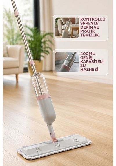 Sprey Mop 400 Ml Su Hazneli - Yıkanabilir Mikrofiber Bezli Pratik Yer Temizleme Seti