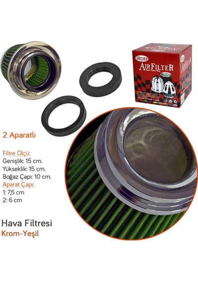 Carub Br4686302 Tuning Hava Filtresi 2 Aparatlı Krom-Yeşil