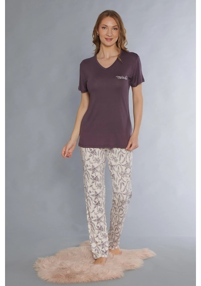 Kısa Kol Viskon Pijama Takımı Flz 88-116 Mor