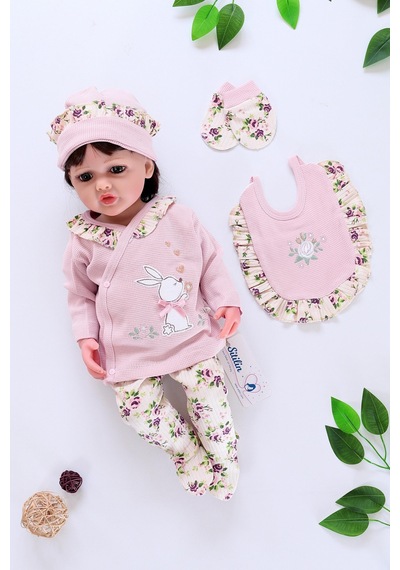 Sitilin Kız Bebek Pembe 5 Li Fistolu Dantelli Lüks Hastane Çıkışı Seti Stl6501 Beyaz