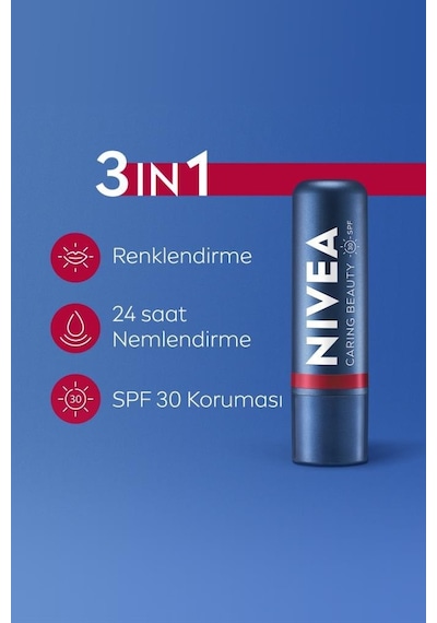 Nivea 3'ü 1 Arada Nemlendirici Dudak Bakım Kremi Red 4.8 G
