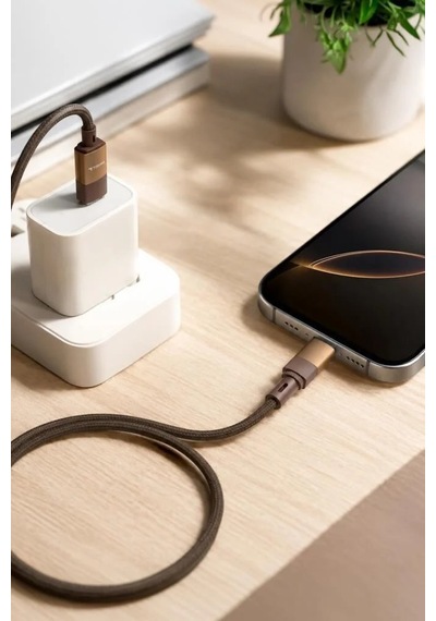 Premium Telefon Aksesuarı Hızlı Bağlantı Şarj Kablosu Type-c To Lightning U18 Kahverengi