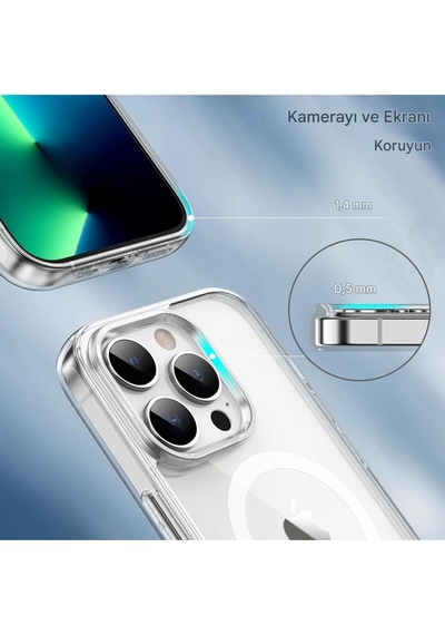 Apple Uyumlu iPhone 13 Pro Max Şeffaf Magsafe Kılıf Safe Çok Renkli