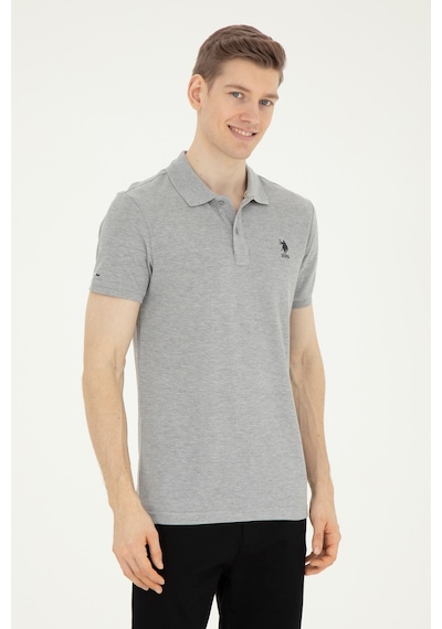 U.S. Polo Assn. Erkek Slim Fit Polo Yaka Gri Melanj Basic Tişört 50279613-VR086