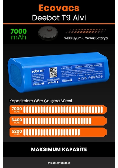 Ecovacs Deebot T9 Aivi Uyumlu 7000mah Robot Süpürge Batarya - Maksimum Kapasite