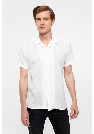 Süvari Ekru Slim Fit Düz Apaş Yaka Gömlek
