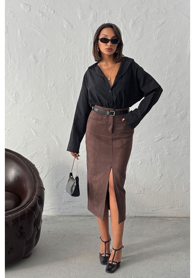 Verymoda Süet Etek F1761 Kahve