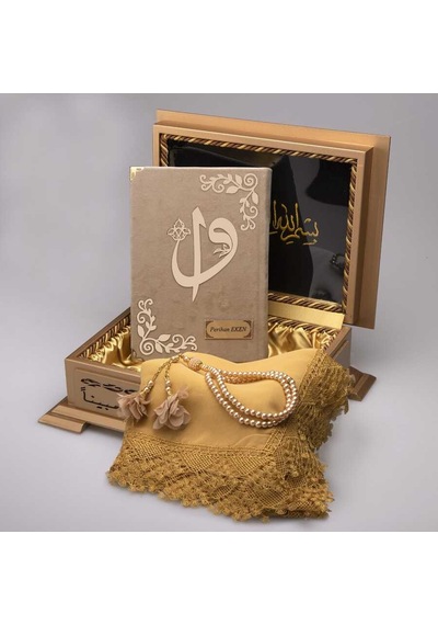 Şal + Tesbih + Kuran Hediye Seti (Hafız Boy. Kadife. Vizon) N11.2594