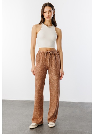 Genius Store Yumoş Bol Örme Kadın Pantolon Örme-pantolon Kahverengi