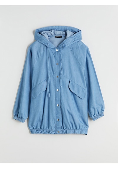 Lcwaıkıkı Classic İndigo Kapüşonlu Oversize Kadın Jean Ceket