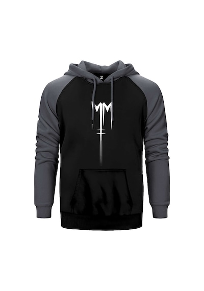 Marilyn Manson Born Villain Logo Gri Renk Reglan Kol Kapşonlu Sweatshirt Gri
