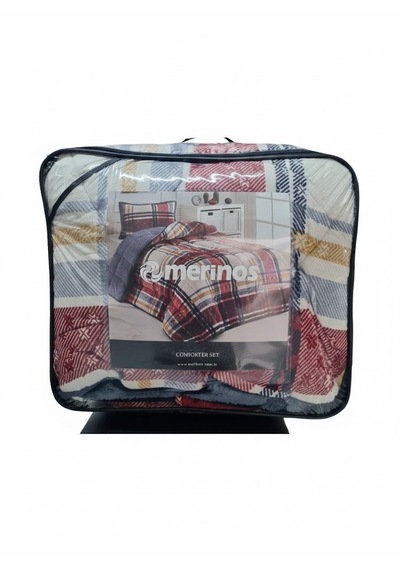 Merinos Comforter Tek Kişilik Yorgan Set Yastıklı 160 X 240 Kırmızı - Ekru