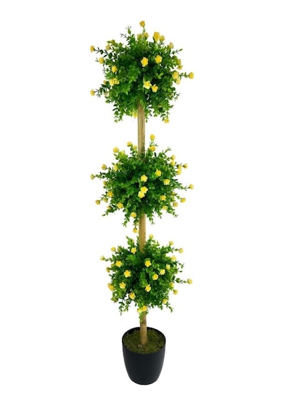 Yapay Ağaç Sarı Mineli Şimşir Top Siyah Saksılı 115 30cm