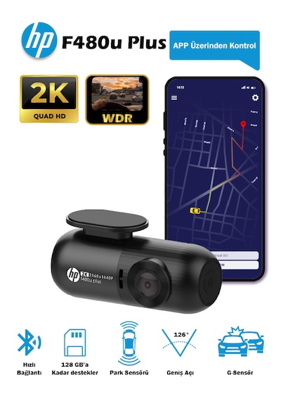 Hp F480u Plus Gri 2k Wdr, Hd Araçiçi Kamera, G Sensörlü, Wi-fi Destekli