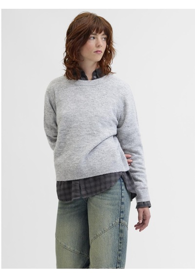 Jack & Jones Kadin Bisiklet Yaka Alpaka Yünlü Kazak - Evi - 12281702 Medium Grey Melange