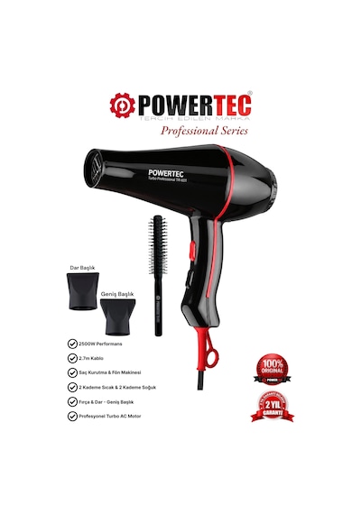Powertec TR-601 Profesyonel Fön Makinesi + Berber Fön Fırçası