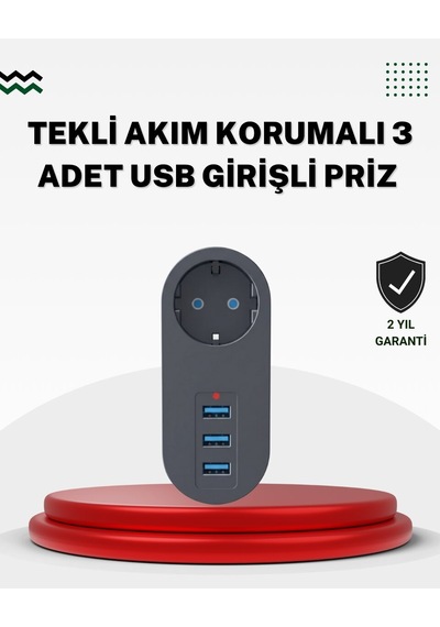 Akım Korumalı Usb Li Priz Güçlü 2500w Isı Ve Çocuk Koruması 0
