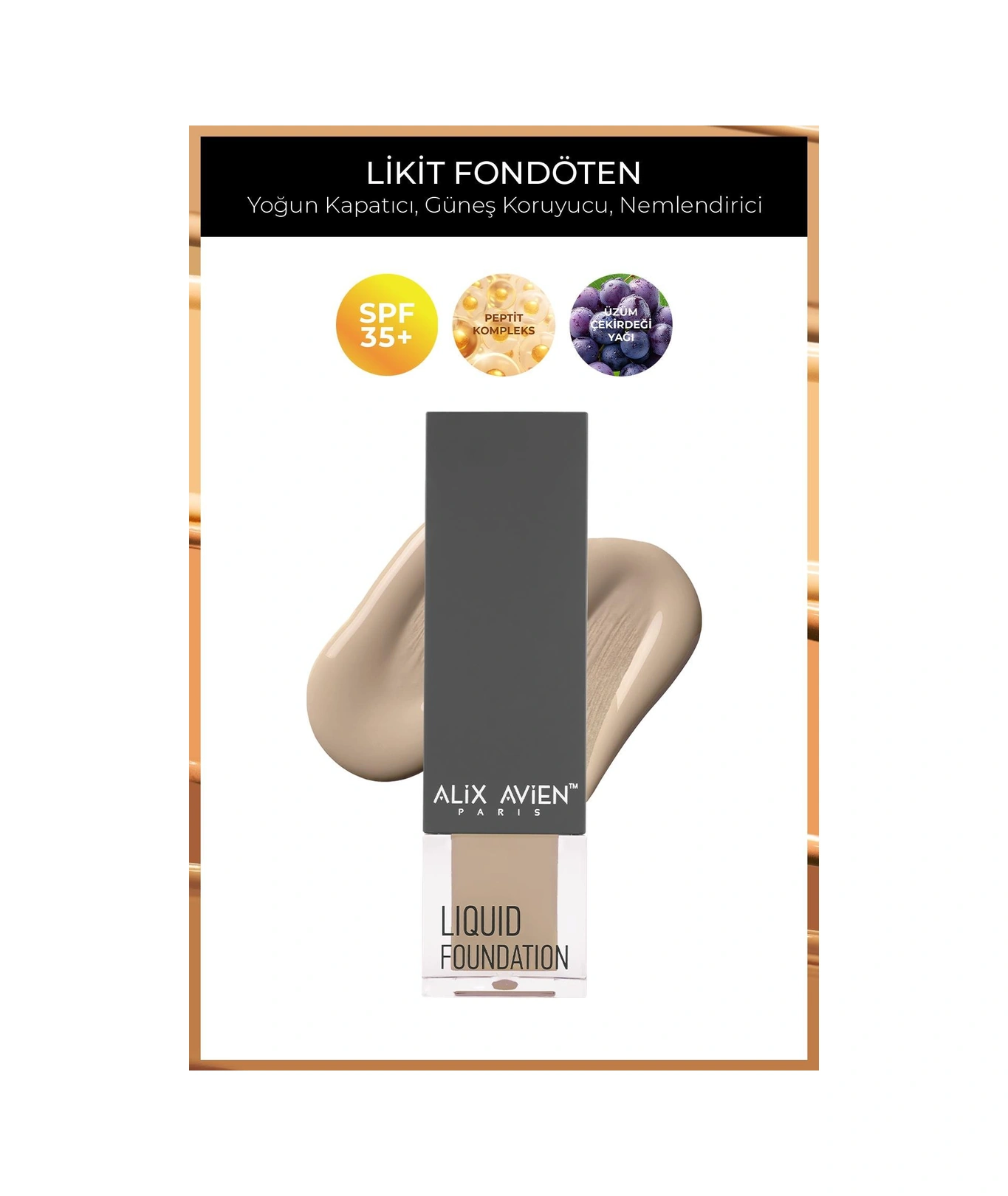 Alix Avien Güneş Koruyucu SPF35+ Nemlendirici Etkili Kremsi Likit Fondöten Liquid Foundation 311 Deep Beige