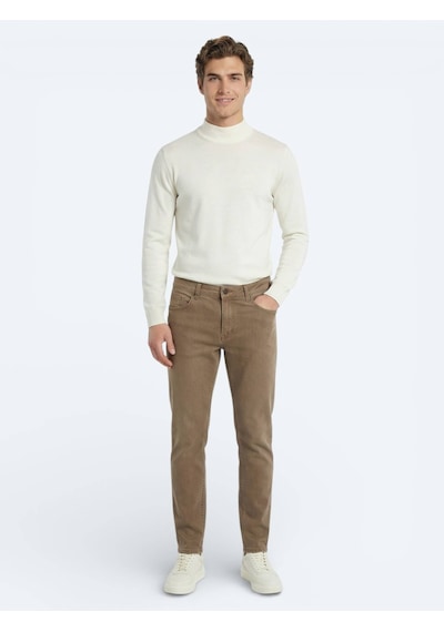 Kip Hardal Slim Fit Denim Pamuk Karışımlı Pantolon