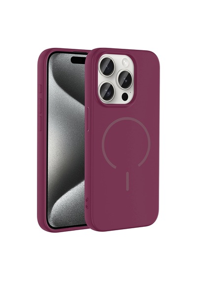 Zore Apple iPhone Uyumlu 15 Pro Max Kılıf M-safe Şarj Özellikli Omsy Meta Kapak - Mürdüm