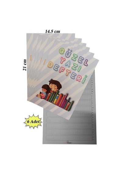 Güzel Yazı Defteri Küçük Boy 14,5x21 Cm 24 Yaprak 6 Adet Klavuzlu Standart Çizgili Yazı Defteri Dik Temel Harflerle 1. Sınıf