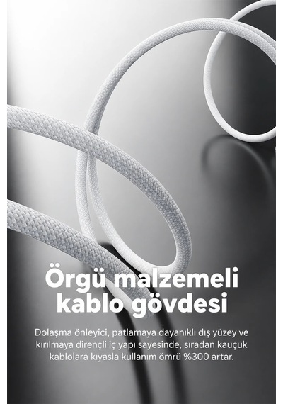 Ven-dens Vd-dc11cc 60 W Pd Type-c To Type-c Hızlı Şarj Ve Veri Kablosu, 1 Metre, Örgü, Beyaz