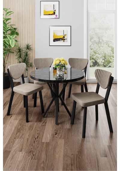 Canisa Agnes Serisi 90x90 Yuvarlak Siyah Mermer Desen Masa Takımı Ve 4 Cappucino Sandalye Masa Siyah Mermer Desen Sandalye Cappucino Canisa Agnes Serisi 90x90 Yuvarlak Siyah Mermer Desen Masa Takımı Ve 4 Cappucino Sandalye Masa Siyah Mermer Desen Sandalye Cappucino