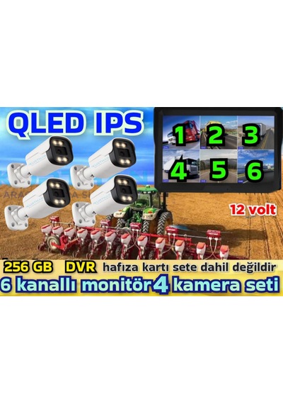 4 Adet Ahd 2 Mp Beyaz Warm Ledli Kamera 10'' Qled 6 Kanallı Monitör Seti 12 V 256 Gb