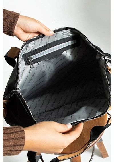 Just Polo Kadın Büyük Valiz Boy Ayarlanabilir Askılı Lüks El Ve Omuz Çantası Shopper Ebat: 33 X 40 Cm Siyah - Taba