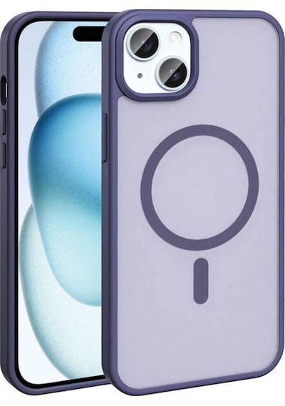 Apple Uyumlu iPhone 14 Kılıf M-safe Şarj Özellikli Mat Arka Yüzey Zore Sio Kapak Koyu Mor