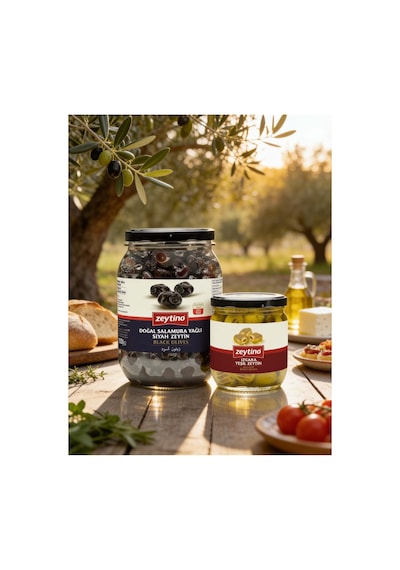 Gemlik Siyah Zeytin Salamura Yağlı 1 Kg 351/410 2xs-3xs & Izgara Yeşil Zeytin 200 Gr Cam Kavanoz