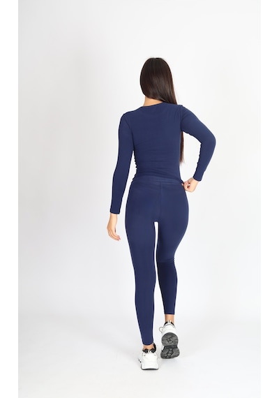 Soft&Basic Kadın Uzun Kollu Baskılı Bisiklet Yaka Lacivert Body Lacivert
