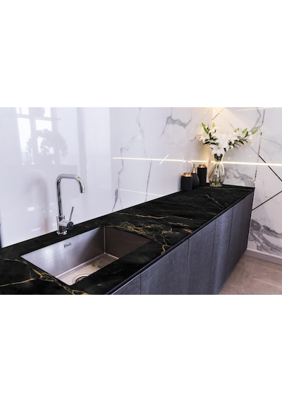 Tezgah Üstü Fayans Kaplama Folyosu Mutfak Tezgahı Kaplama Gold Black Marble