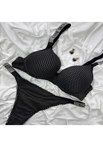 Love Secret Micro Taş Detaylı Dolgulu Destekli Sütyen Tanga Takım siyah