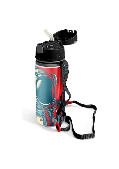 Coral High Kids Çivit Kırmızı Astronot Desenli Pipetli Alüminyum Matara 600 Ml 11941
