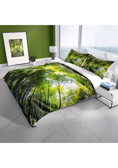 Cattleya Forest 1 3D Pamuk Saten Çift Kişilik Nevresim Takımı