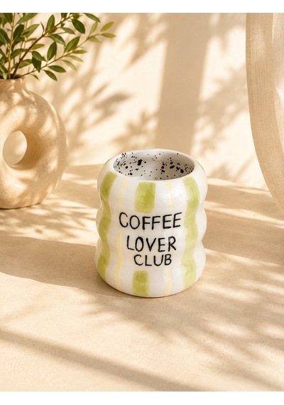 Coffee Lover El Yapımı Seramik Kupa Yeşil - Beyaz