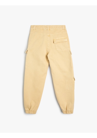 Koton Jogger Kargo Cepli Pantolon Düğmeli Pamuklu Bej 5wkg40004ad Ekru