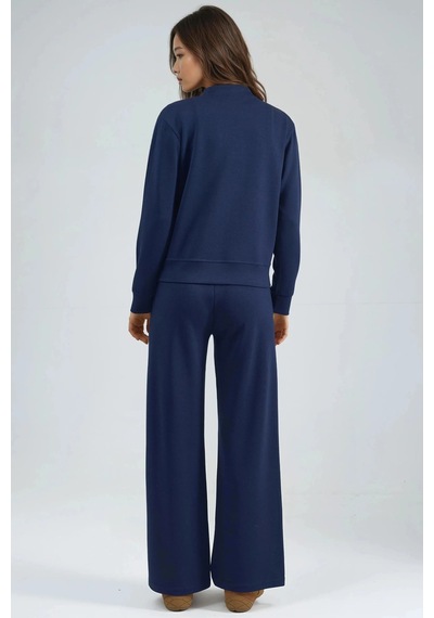 Fiolin Modal Dokulu Fermuarlı Sweatshirt & Nervürlü Pantolon Takımı Lacivert