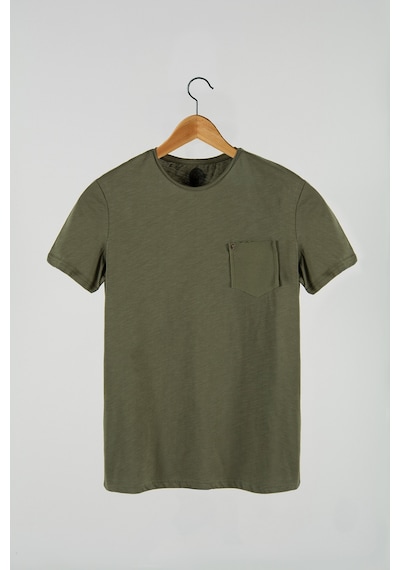 Erkek Basic Slim Fit Yuvarlak Yaka Kısa Kollu T-shirt Haki Haki