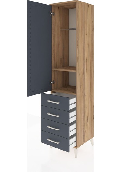Hyperion Dolap 2 Raflı 4 Çekmeceli Tek Askılı 44x44x195 Çam-a... Çam
