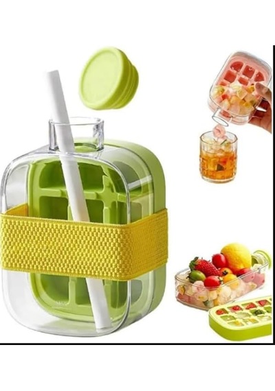 500 Ml Buz Kalıbı Pipetli Matara Soğuk İçecek Şişesi Buzluklu Suluk