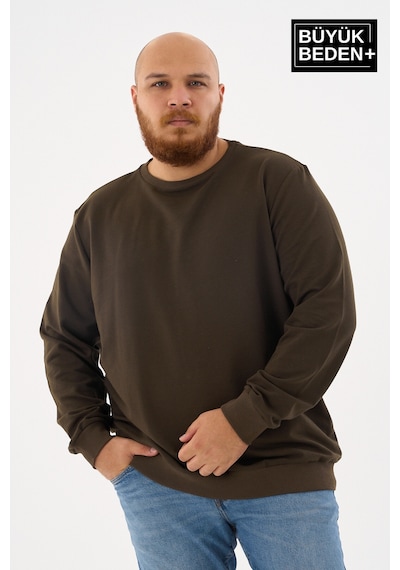 Superlife Erkek Büyük Beden Bisiklet Yaka İnce Sweatshirt Regular Fit %64 Pamuklu Spr26bsw956 Haki