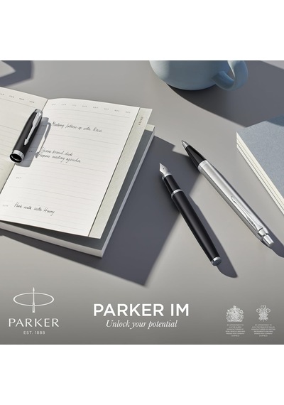 Parker Im Lake Siyah Krom Tasarımlı Roller Kalem, İnce Uç, Siyah Çok Renkli