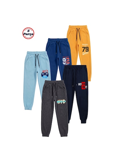 Fyk Kids 5'li Baskı Detaylı Beli Lastikli Erkek Çocuk Jogger Eşofman Altı Sarı-indigo-mavi-lacivert-füme
