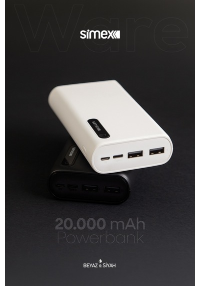 Simex Ware 20.000 mAh Dijital Ekranlı Powerbank - Dual Şarj, Type-C & Micro USB, Hızlı Şarj Destekli