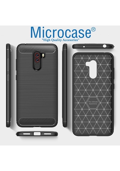 Microcase Xiaomi Pocophone F1 Brushed Carbon Fiber Silikon Kilif 286662594 - Seçenek / Renk-Gri