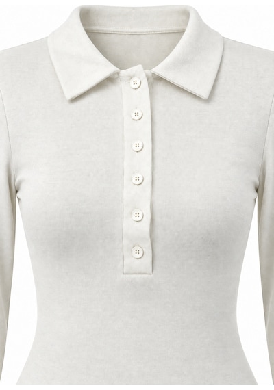 Mixray 2246 Kadın Polo Yaka Düğmeli Uzun Kollu Slim Fit Bluz Beyaz