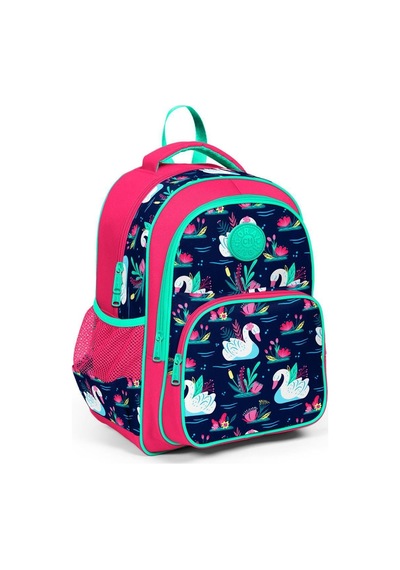 Coral High Kids Neon Mercan Lacivert Kuğu Desenli Üç Bölmeli Okul Çantası